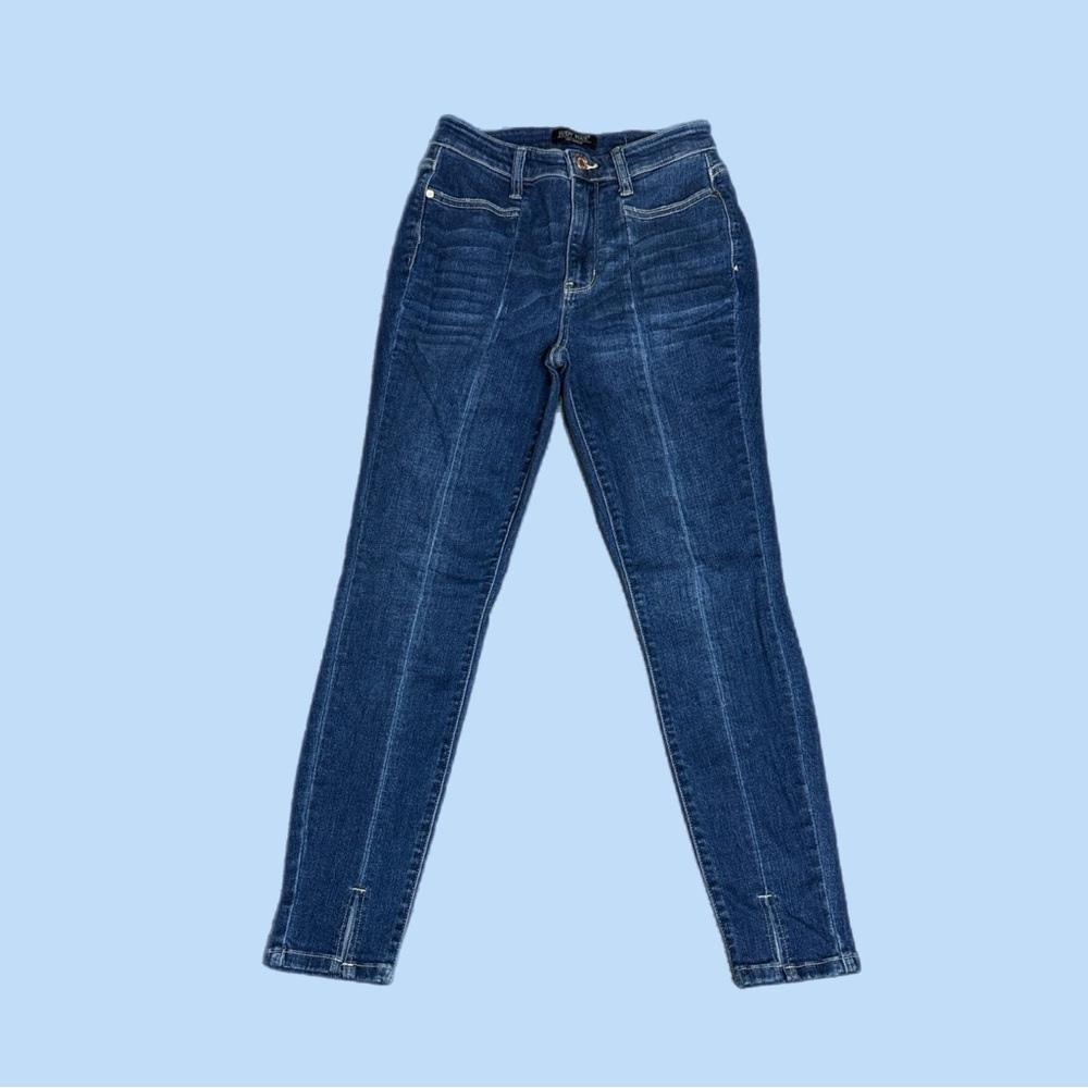 Judy Blue Seam Detail Skinny Fit Jeans Split Hem Blue Sz 1/25